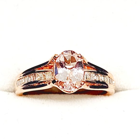 Marropino Morganite & Diamond ring in 14K Rose Gold over 925 SS sz 6 1.20 cts